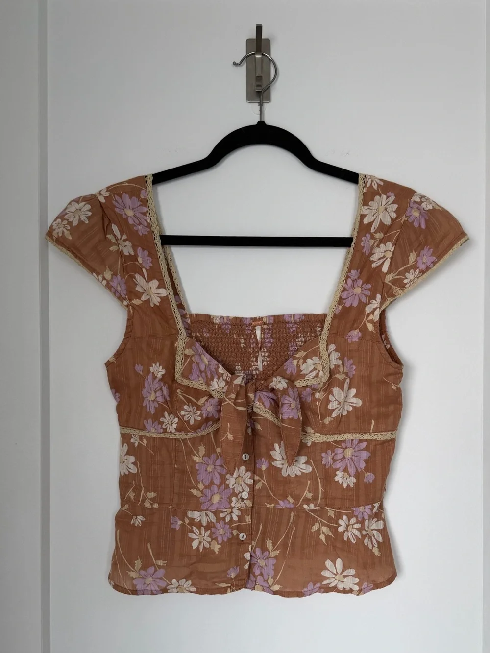 NWT Free People Meerkat Combo Floral Tie Front Peplum Top size Medium